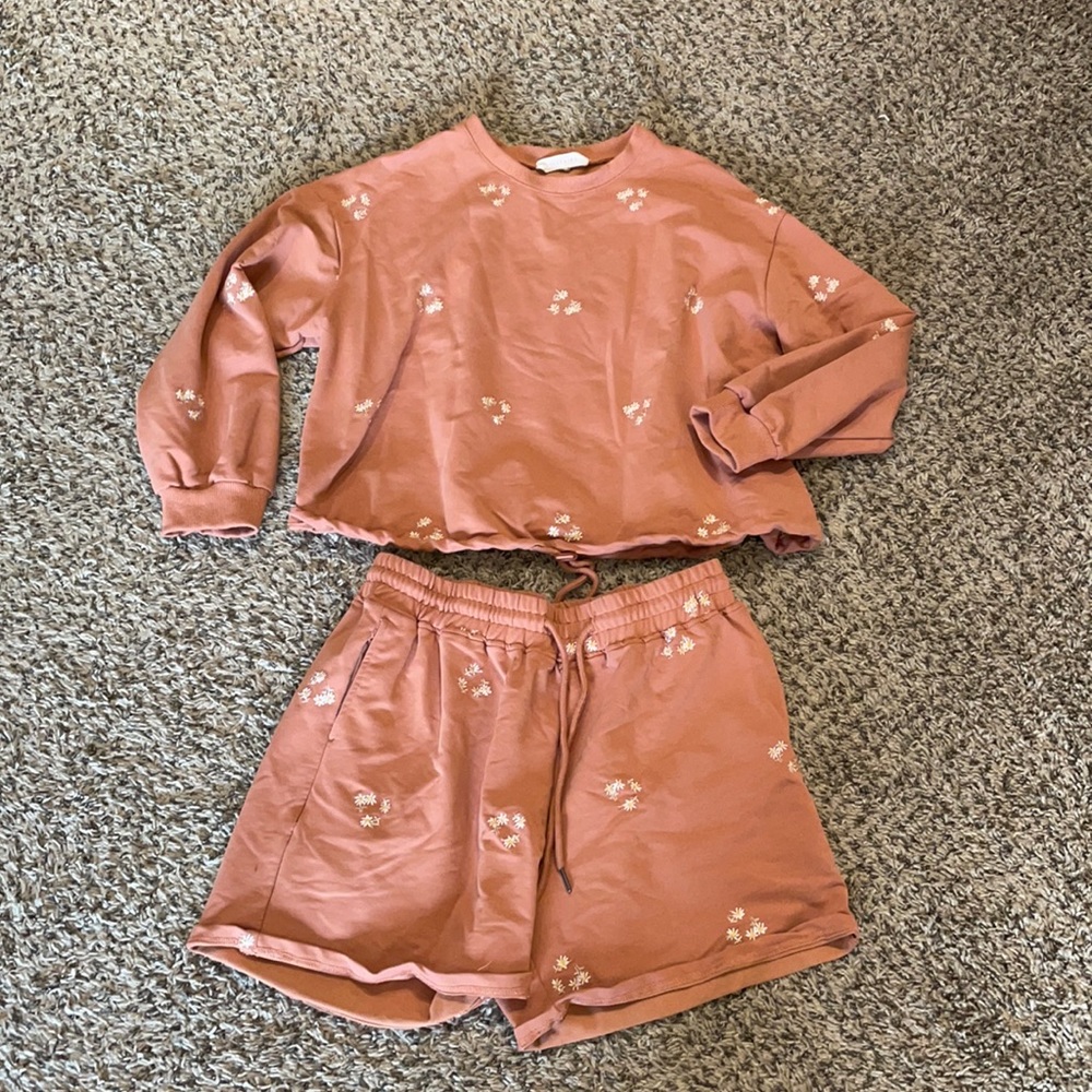 Matching lounge short and sweatshirt set